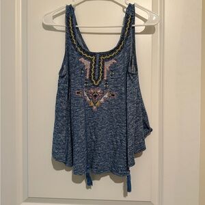 Flying Tomato Blue Embroidered Tank Top